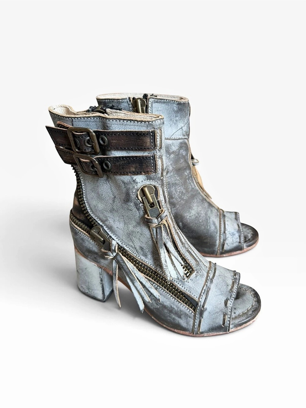 Freebird By Steven Zombi Leather Platform Ankle Boots Colorway Distressed Ice 7
